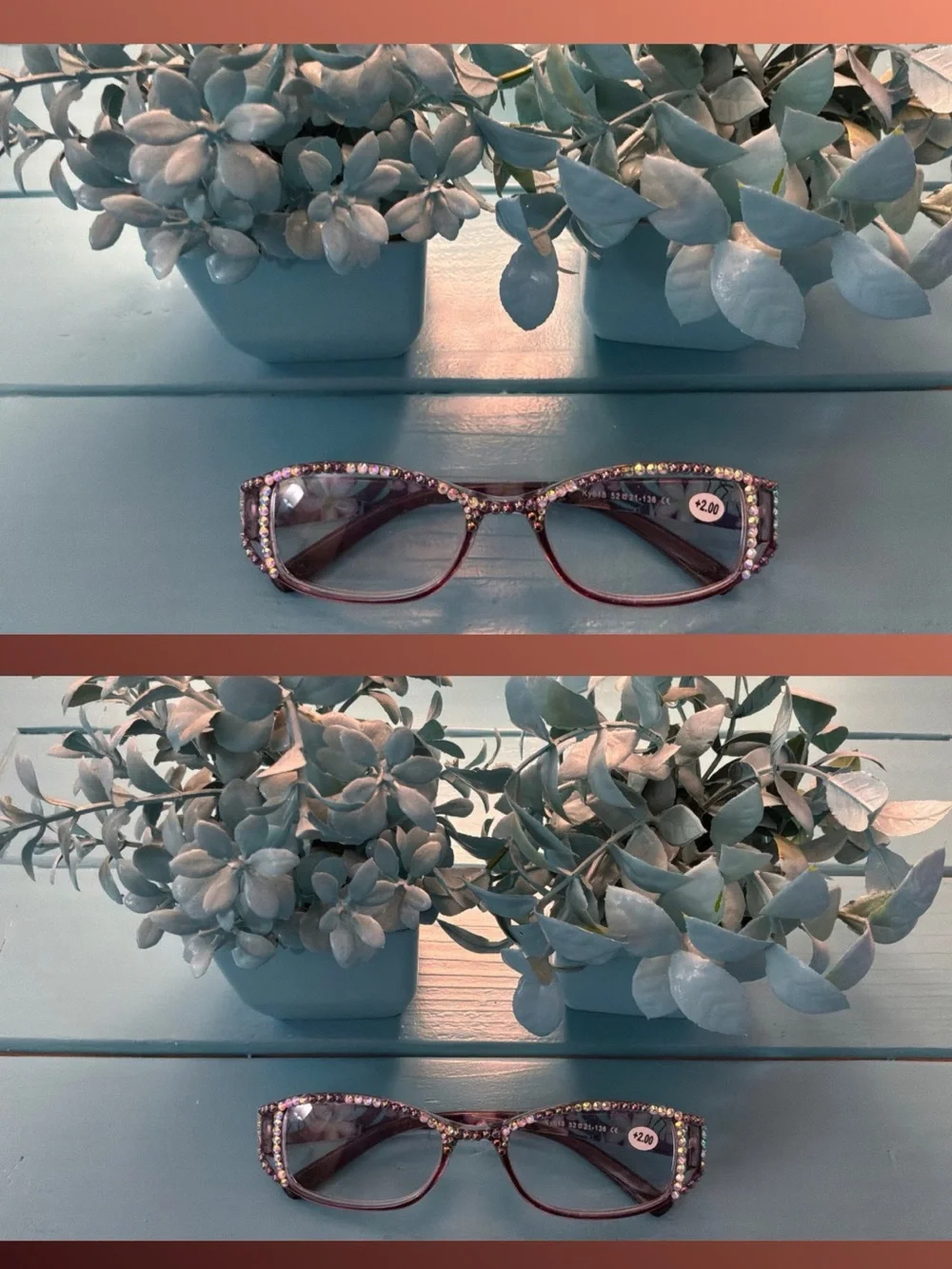 Handmade Bling Reading Glasses (+2.00) -Rhinestone & Faux Pearls